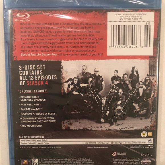 SONS OF ANARCHY Season 4 // Blu-Ray 3-Disc Set - Picture 6 of 8